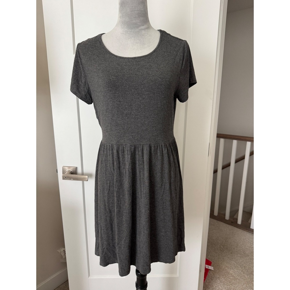 Old Navy Womens Large Petite Charcoal Grey Heathered Fit & Flare Jersey Dress